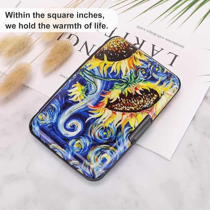 Mini RFID Aluminum Wallet Credit Cards Holder Business Card Case Metal ID Case for Men Women (Sun flower) - Image 6