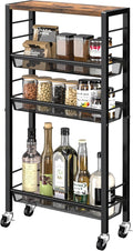 Narrow Storage Cart with Wheels,4-Tier Narrow Kitchen Carts Slim Rolling Cart,Skinny Storage Cart for Small Spaces,Rolling Utility Cart for Livingroom,Diningroom,Office,Laundry Room,Bathroom by HOME
