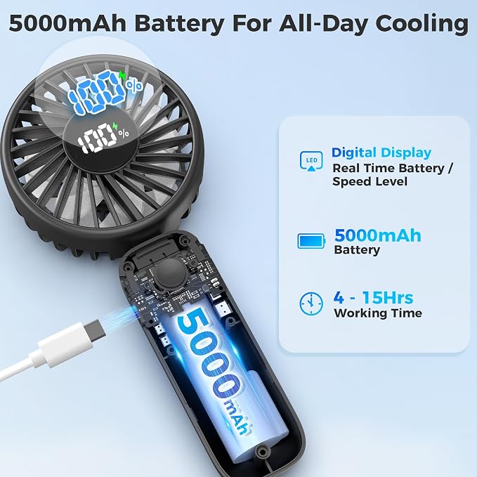 Handheld Fan Foldable, 5000mAh Rechargeable Hand Fans with Powerful Cooling, 4 Speeds, LED Display, Portable Fan for Travel,Concerts,Makeup,Lash,Outdoor Events,Gifts Women - Image 4