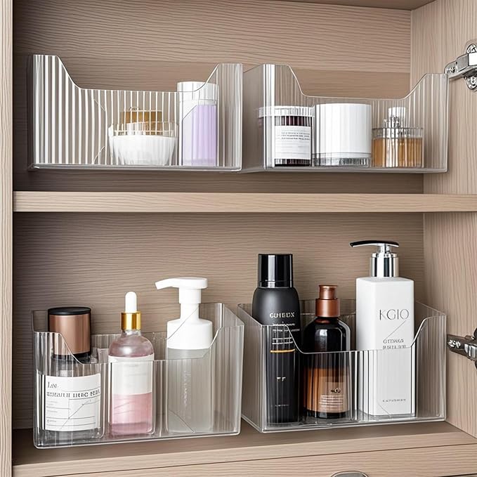 2 Pack Cabinet Door Organizer, Adhesive Wall Mounted Organizer Bins, Clear Storage Caddy, Stackable Basket for Kitchen Cabinets, Bathroom, Pantry, Office, and Tabletop Organization - Image 4