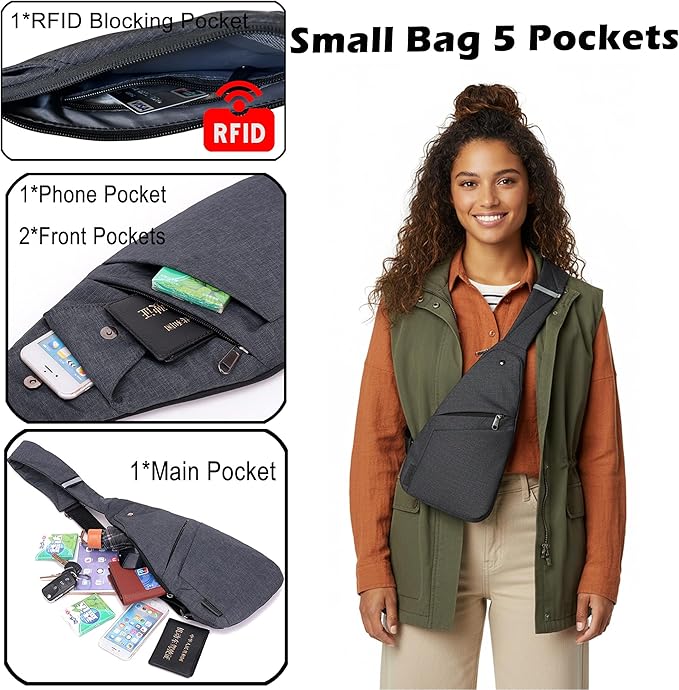 Slim Anti Theft Sling Bag Small Travel Pack Pickpocket Proof Crossbody Bag | Anti Theft One Shoulder Bag Flat Anti Pickpocket Bag Travel Pouch Passport Bag Secure Purses for Men Women lightweight - Image 4