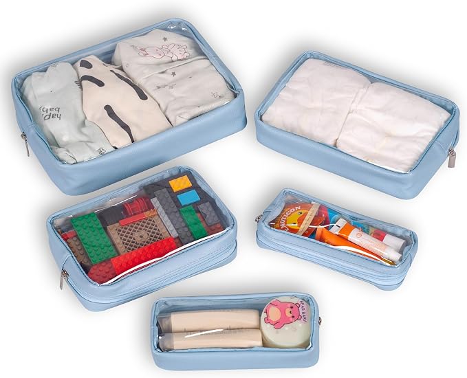 Remobia Hicol TSA Approved 5-Piece Diaper Bag Organizer Pouch Set Clear Waterproof TPU Kids Toiletry Storage Set Travel Packing Clutch Cube Bags for Baby Nursing (Blue) - Image 5