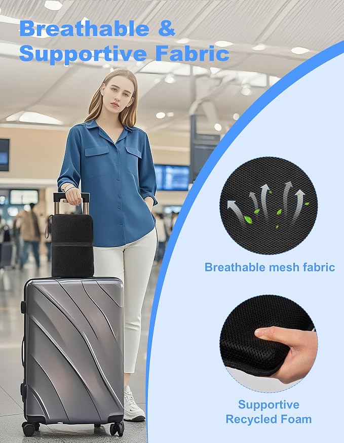 FASTMOMENT Portable Airplane Seat Cushion Foldable Seat Cushion for Travel | Thickened Cushion, Carrying Handle, Breathable Fabric, Washable Mesh Cover, Anti-Slip bottom, Lightweight for Flight Bleacher - Image 4