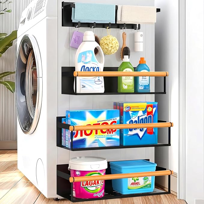 POLRAI 4 Pack Magnetic Shelves for Washing Machine Magnetic Shelf for Fridge Powerful Magnetic Shelves and Magnetic Hook for Laundry Room Kitchen Bathroom Organization by POLRAI