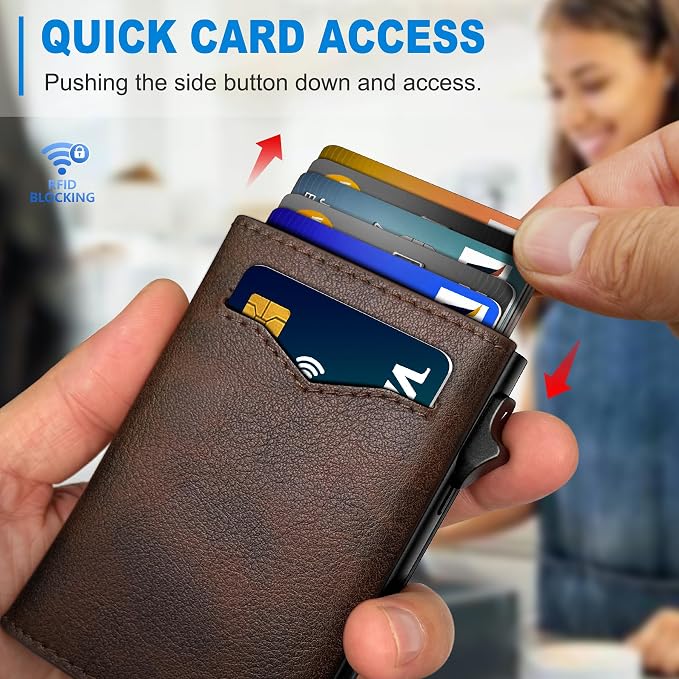 Wallet for Men,with Cash Pocket 2 ID Window 9-13 Cards,Metal Case Smart Slim Pop Up Credit Card Holder Flip with Magnetic Closure RFID Blocking Trifold wallet with Gift Box - Image 5