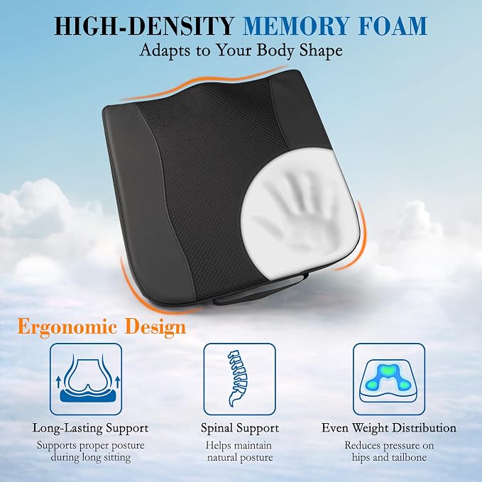 Lofty Aim Car Seat Cushion, Memory Foam Car Seat Cushions for Long Driving | Comfy Car Seat Pillow for Pain Relief, Driver Seat Cushion Adds Height, Butt Cushion for Car, Truck, Office Chair, Black - Image 5