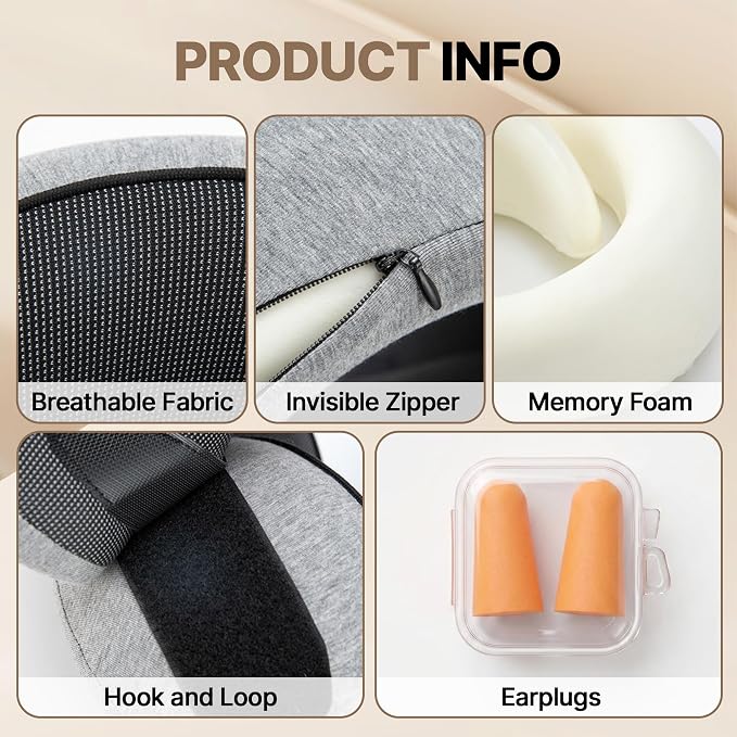 Neck Pillow for Sleeping, Travel Pillows for Airplanes 100% Memory Foam | Cervical Pillow for Long Flight, Car Driving, Portable Packable, Vacation Essentials for Women Flying(Grey) - Image 5