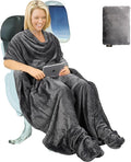 Tirrinia Travel Portable Blanket with Feet Pocket Airplane Office Poncho 4 in 1 Zippered Front Pocket Premium Cozy Fleece Blankets with Built-in Bag by Tirrinia