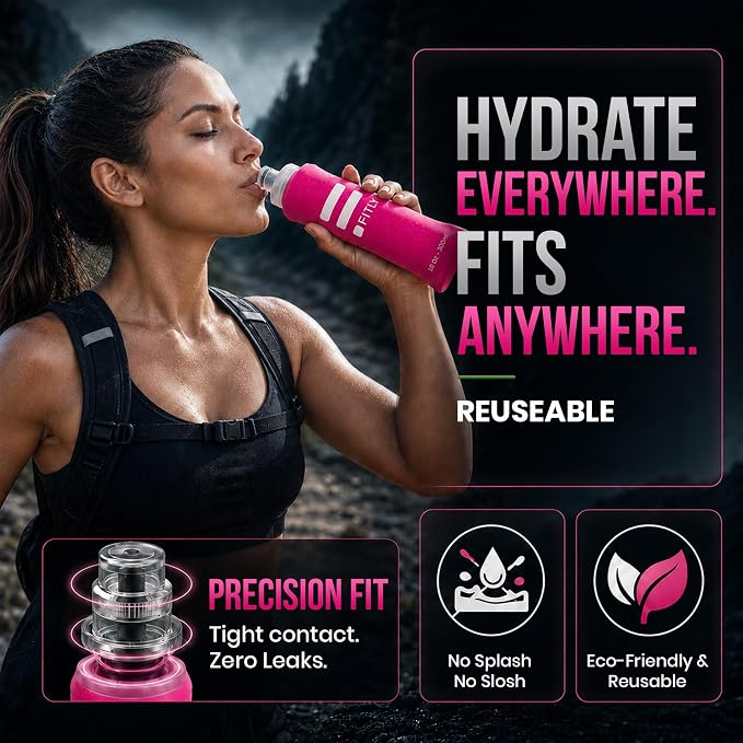 FITLY Soft Flask - Shrink As You Drink Soft Water Bottle for Hydration Pack - Folding Water Bottle Ideal for Running, Hiking, Cycling, Climbing & Rigorous Activity - Image 6