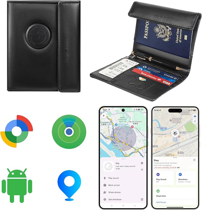 MiLi Smart Passport Holder with Bluetooth Tracker for iOS & Android | Works with Apple Find My & Google Find Hub, Leather Passport Holder for Travel, Never Lose Your Passport Again by MiLi