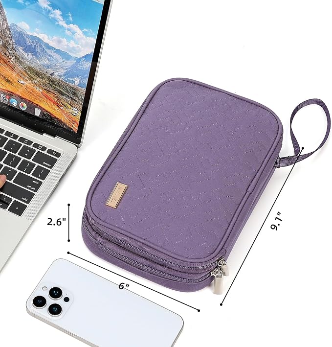 NISHEL Electronics Travel Organizer Cord Case, Charger Cable Tech Bag | Double-layer bag keeps chargers, cables, flash drive, and small tech essentials organized for trip, Large, Purple - Image 6