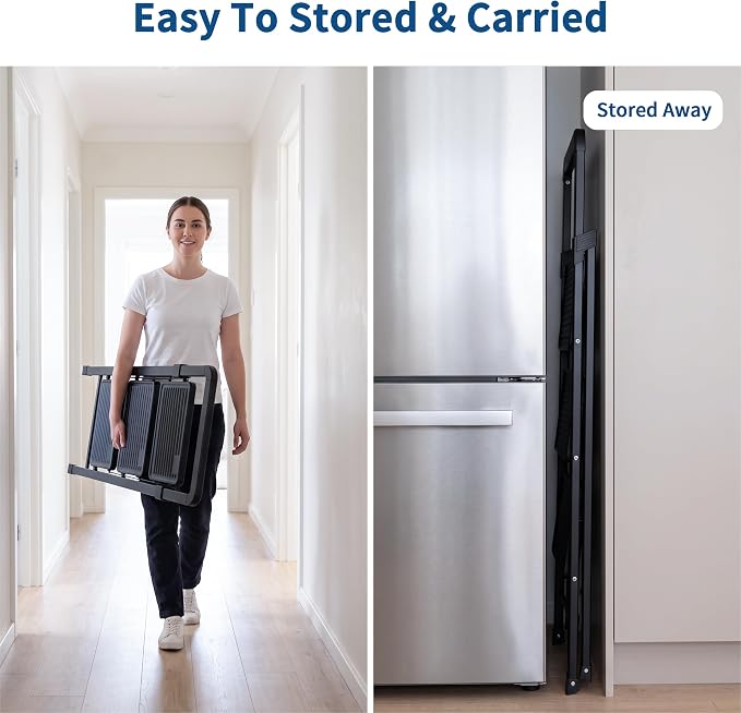 Step Ladder 3-Step Black Finish Folding Ladders | Anti-slip Sturdy Foldable Ladder Step Stool for Kitchen Home Office Libaray - Image 7