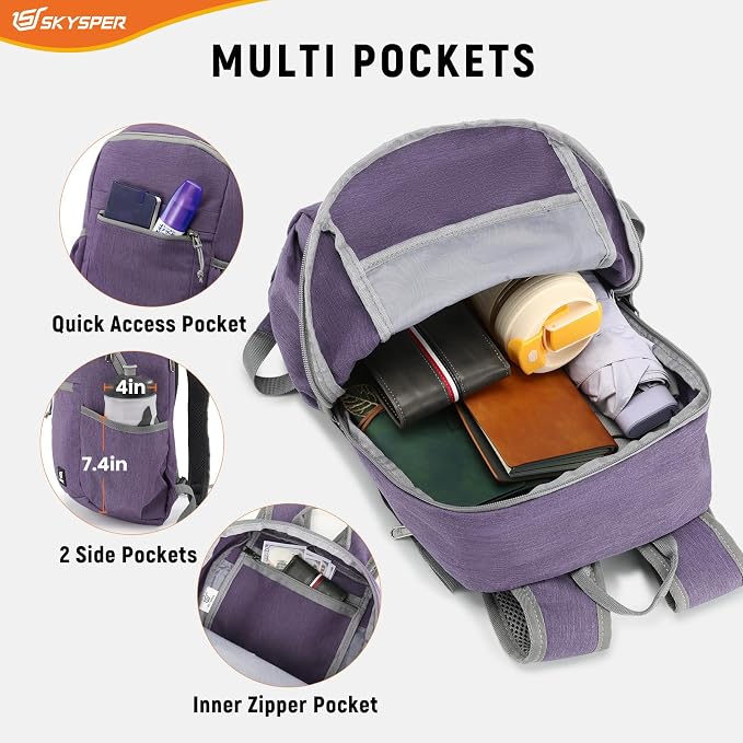 SKYSPER Anti Theft Hiking Backpack, 20L RFID Packable Travel Daypack, Lightweight Foldable Back Pack for Walking Daytrip - Image 4