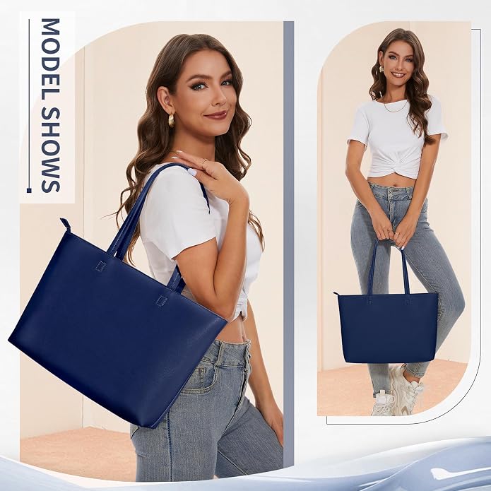 KALIDI Tote Bag Zipper Shoulder Bag Vegan Leather Purses Satchel for Women | Large Casual Handbag for Work Commuting Dating College Everyday - Image 2