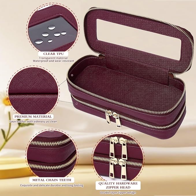 Pinkmik Double Layer Makeup Bag, Burgundy, Double SLIM | Makeup Brush Case, Waterproof, Travel Cosmetic & Toiletry Organizer - Image 6