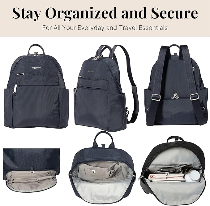 Baggallini Securtex® Anti-theft Vacation Travel Backpack 10x13 Slash-Resistant Nylon Daypack w/RFID, French Navy - Image 6
