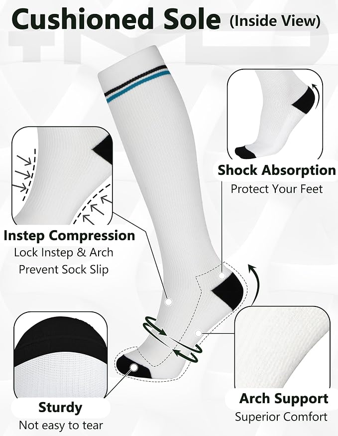 +MD 3 Pairs Bamboo Viscose Compression Socks for Women Men 15-20mmHg Knee High Support Stockings for Pregnancy Nurse Travel - Image 3