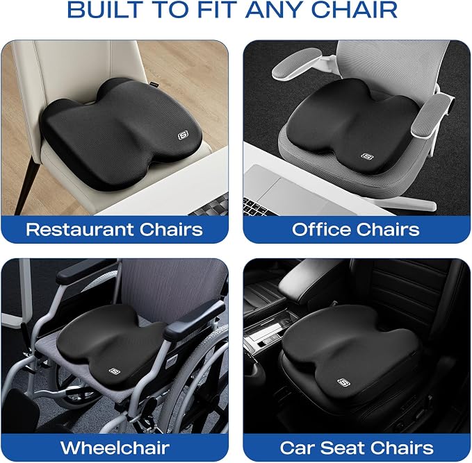 Skechers Seat Cushion, Ergonomic Memory Foam Cushion for Long Sitting Hours on Office & Home Chair, Car Seat Cushion for Sciatica, Coccyx Cushion,Black - Image 7
