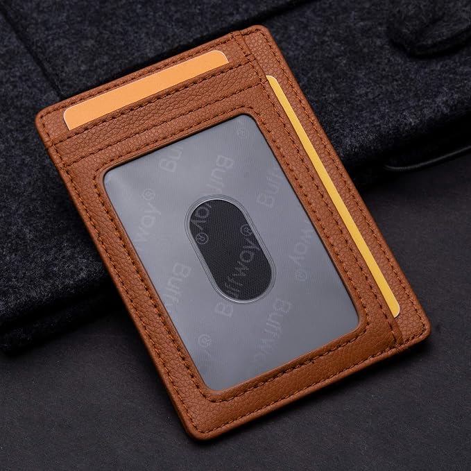 Buffway Slim Minimalist Front Pocket RFID Blocking Leather Wallets for Men and Women - Lichee Light Brown - Image 3