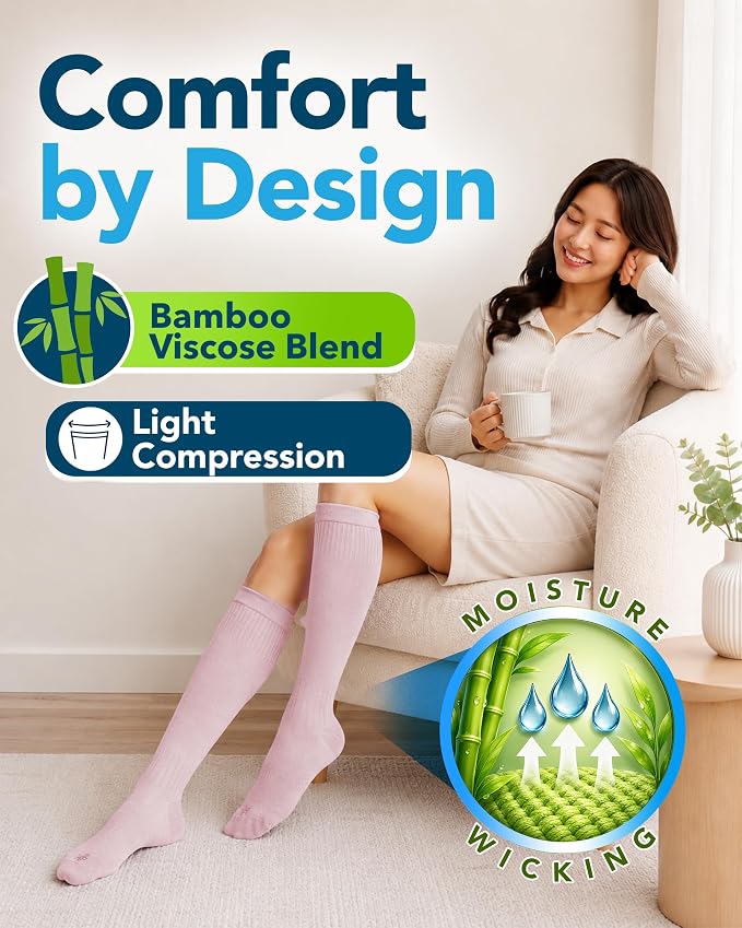 Doctor's Select® Bamboo Viscose Light Compression Socks for Women & Men - 3 Pairs, 8-15 mmHg Compression Socks, Knee High - Image 2