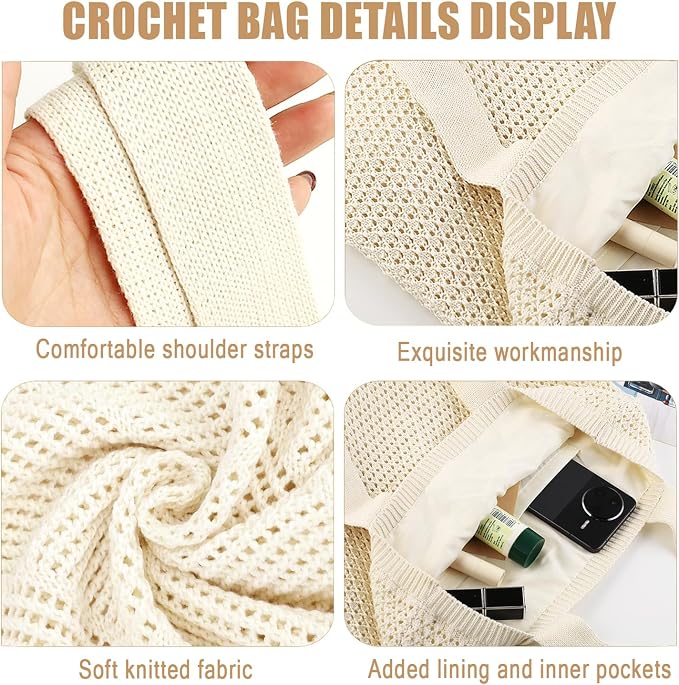 COOKOOKY Crochet Beach Tote bag Summer Beach Bag for Women Aesthetic Mesh Tote Bag Hippie Bag Knit Bag - Image 7