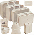 8 Set Packing Cubes for Travel Essentials With Hanging Toiletry Bag for Women, Lightweight Suitcase Organizer Bags with Mackup bag, Carry-On Luggage Accessories (Beige) by GRASSBROOK
