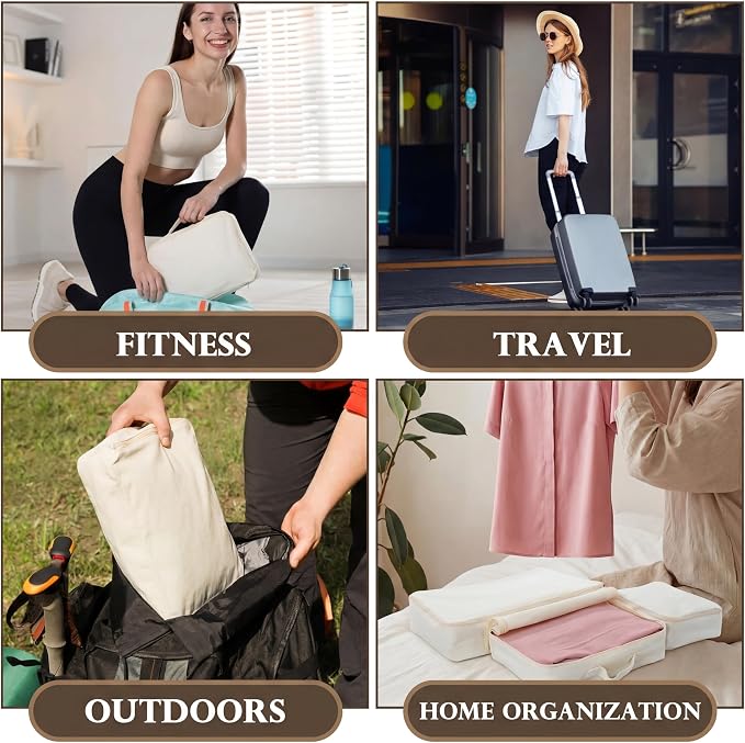 Shinymoon 3 Set 100% Cotton Packing Cubes with Handles,Zippers, Clothes Shoes Organizer(3 Sizes,Regular,Beige) - Image 6