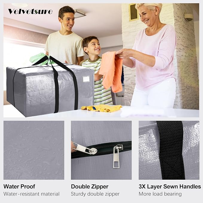 6 Pack Heavy Duty Extra Large Moving Bags W/Backpack Straps - Strong Handles & Zippers, Storage Totes For Space Saving, Fold Flat, Alternative to Box and Bin (40 gal, Silver) - Image 3