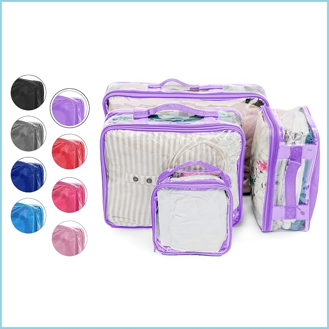 Clear Packing Cubes set of 4 / Packs 7-10 Days of Clothes/Premium PVC Plastic Storage Bags - Image 2