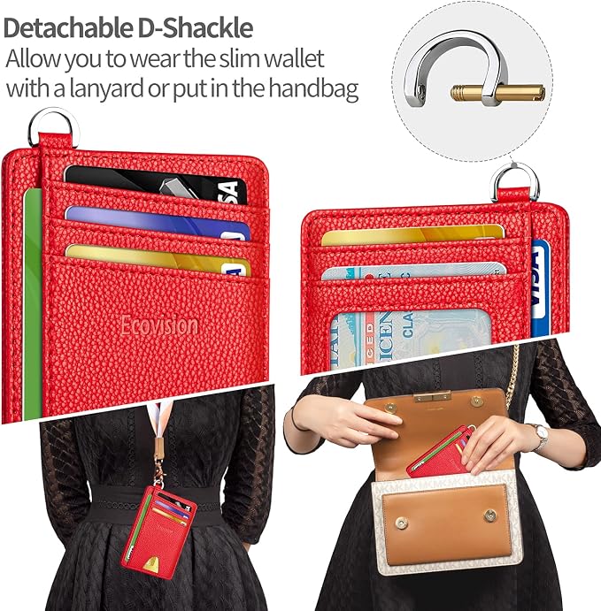 Slim Minimalist Front Pocket Wallet, RFID Blocking Credit Card Holder Wallet with Detachable D-Shackle for Men Women - Image 3