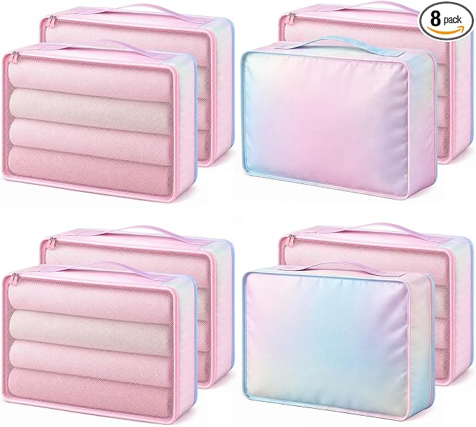 Silkfly 8 Pcs XL Packing Cube for Travel Luggage,Simple,Pastel | 17.7 x 13 x 4.7, Same Size, Pastel Suitcase Storage Organizer Set, Reusable Mesh Clothes Cube for Hike Camp Family Accessory by Silkfly