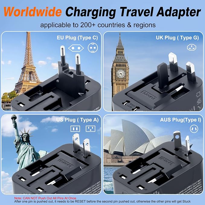 Universal Travel Adapter Fast Charger Worldwide Plug Adapter 4 Ports | 2 USB C PD3.0 & 2 USB-A Quick Charge, All in One International Power Adaptor, GaN Smart Wall Charger for Phone Laptop, 20W - Image 2