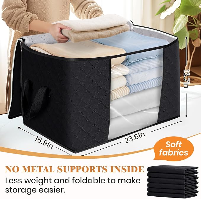 90L Clothes Storage, Foldable Thick Fabric Blanket Storage Bags | Foldable Containers with Zippers,Window and Handles for Organizing Bedroom, Closet, Comforter, Bedding,Dorm essentials - Image 2
