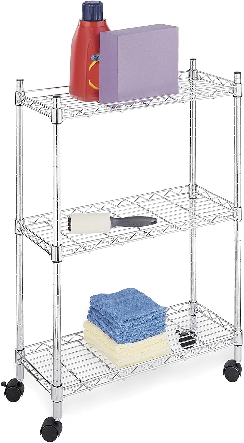Whitmor 3 Tier Shelving Unit, Metal Storage Shelves, Adjustable Heavy Duty Shelf with Wheels , 400 lbs Capacity per Shelf, 1200 lbs Total for Home, Garage, Workshop, 23"L x 13"W x 30"H, Chrome by Whitmor