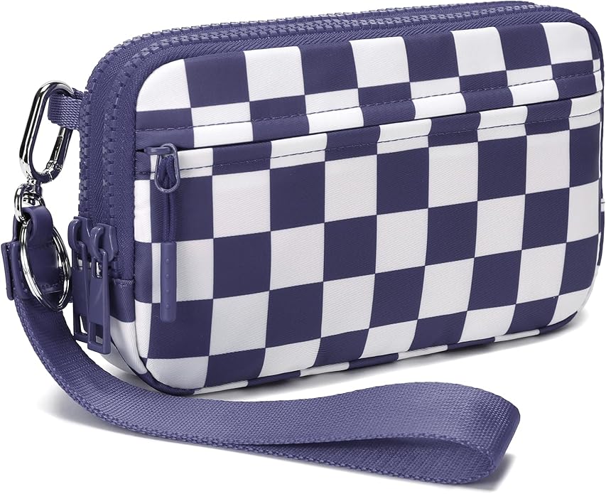 FODOKO Wristlet wallets for Women RFID crossbody bags with 4 Zippers | Checkered quilted nylon with credit card slots, cell phone organizer, and coin purse for travel and everyday carry by FODOKO