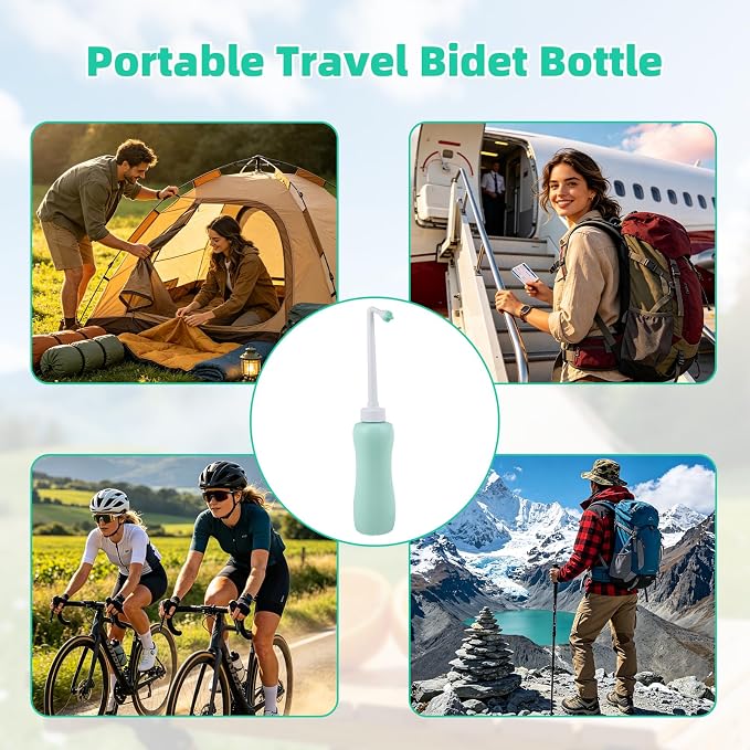 Hibbent 2 Pack 650ml Portable Bidet Sprayer for Women or Men, Handheld Travel Bidet for Personal Hygiene, Jet Spray Bottle for Toilet & Bathroom, Peri Bottle for Postpartum Care, Travel Bag, Green - Image 7