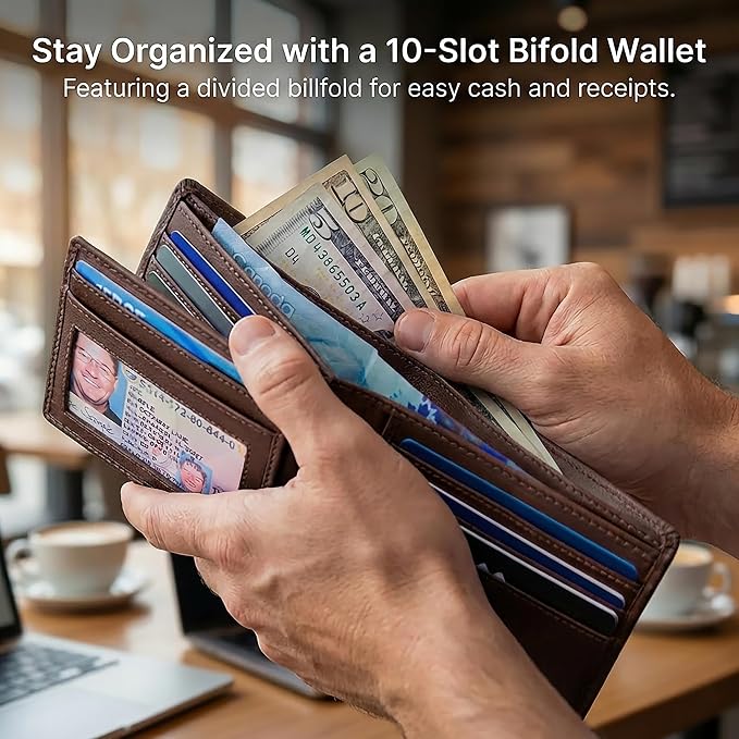 Extra Capacity Bifold Wallet for Men - RFID Blocking Genuine Leather Wallet - Image 3