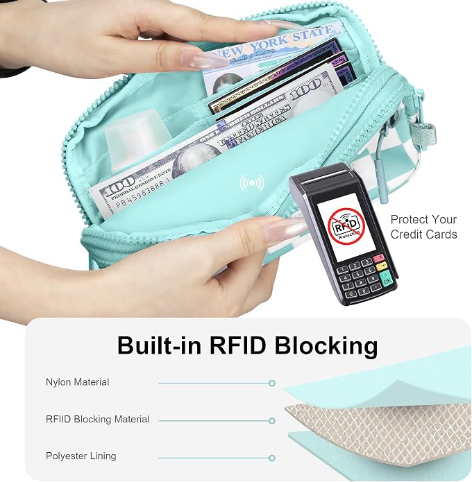 FODOKO Wristlet wallets for Women RFID crossbody bags with 4 Zippers | Checkered quilted nylon with credit card slots, cell phone organizer, and coin purse for travel and everyday carry - Image 6