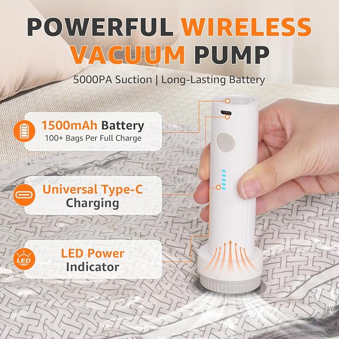 Travel Vacuum Bags with Rechargeable Electric Pump, 15 Pack, 3 Sizes | Vacuum Seal Bags for Clothing, Space Saver Compression Bags for Suitcase, Carry-On, Cruise & Travel - Image 2