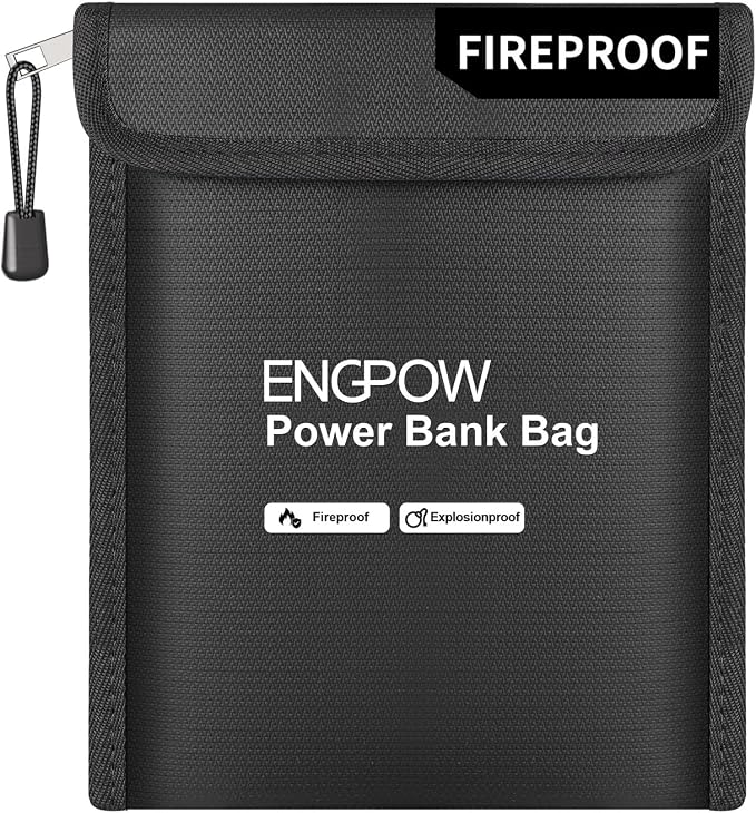 ENGPOW Fireproof Organizer Travel Safe Bag, Portable Electronic Carry Case | Heat Insulated＆Explosion-Proof, Home Travel Storage for Power Bank,Phone,Cables,USB Drive,Charging Protection,9''x7'',Black by ENGPOW
