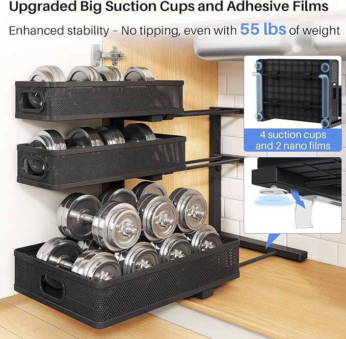 Under Sink Organizer, 3-Tier Thickened Metal Pull out Cabinet Organizer Shelf, Height Adjustable Slide out Storage Drawer Rack for Kitchen Bathroom Pantry Laundry Home Organization, 1-Pack, Black | 35% Extra Storage Capacity, Carbon Steel, Hold Up 55lb... - Image 6