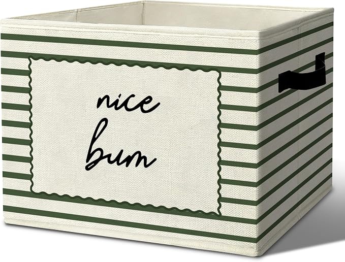 Cottage Core Funny Bathroom Storage Bins Box with Handles Organizer Basket | playful cheeky foldable basket for organizing, boho striped collapsible toys clothes for washroom toddler bedroom, 10x14 in by Unknown