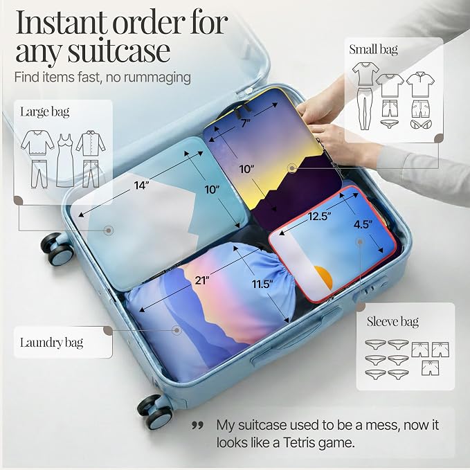8 pcs Compression Packing Bags Cubes Set with HybridMax Double-Capacity Design - Packing Cubes for Travel Compression to Maximize Limited Luggage Space, Vista - Image 4