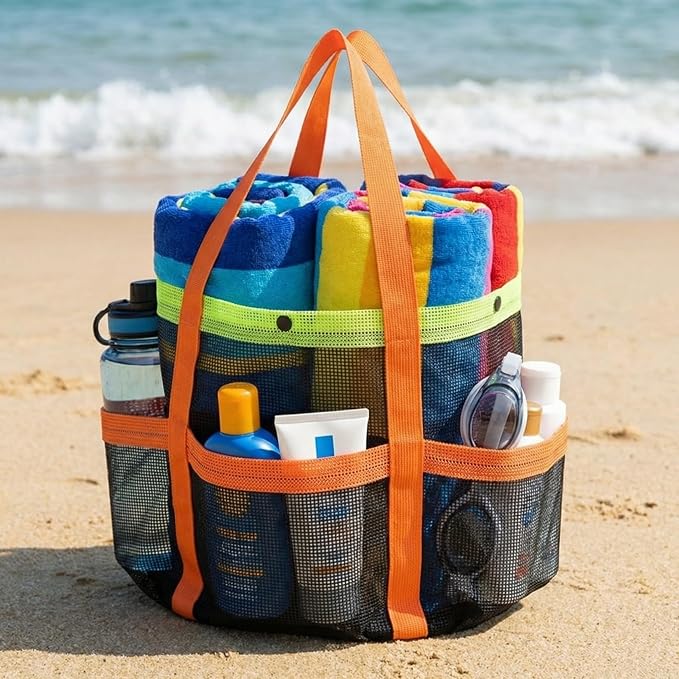 Mesh Beach Bag tote for women men cruise travel essentials swim pool towel bag for family vacation foldable must haves | foldable - Image 6