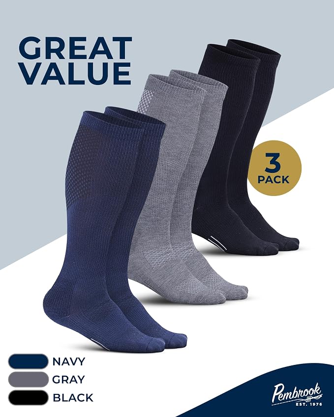 Pembrook® Light Compression Socks for Men & Women - 3 Pairs | 8-15 mmhg Compression Dress Socks for Men | Support Socks - Image 5