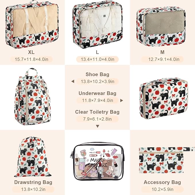 8 Set Packing Cubes for Travel with Clear Toiletry Bag, Durable Luggage Packing Organizers, Carry-On Accessories, TSA Approved See-Through Cubes, Space-Saving Storage Bags, Gifts for Women - Image 2
