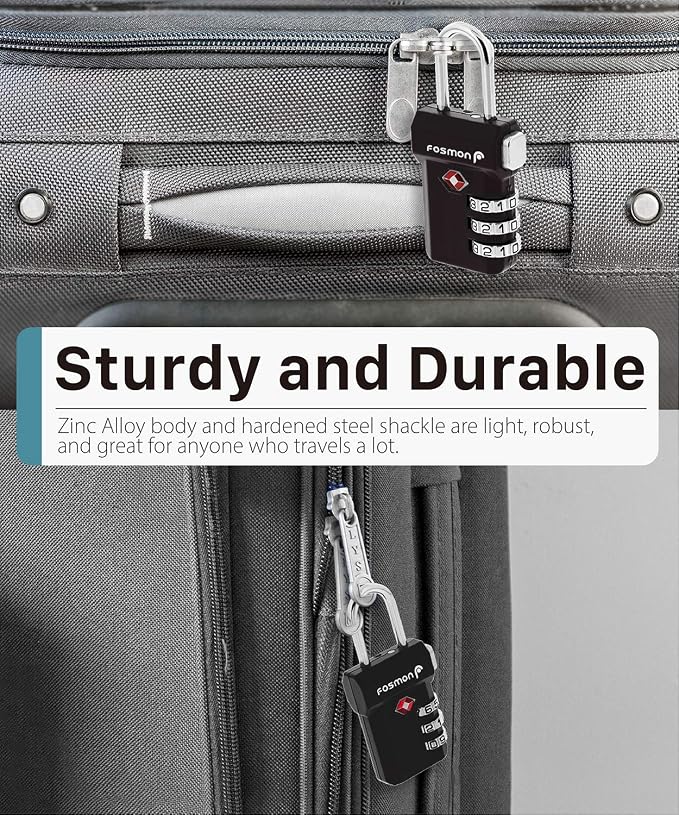 Fosmon TSA Approved Luggage Locks, 3 Digit Combination, 1 Pack Black | Push Release Button, Extra Security, Suitcase Travel Lock, Backpack Zipper Anti Theft, Gym Locker Gun Case Lock - Image 4