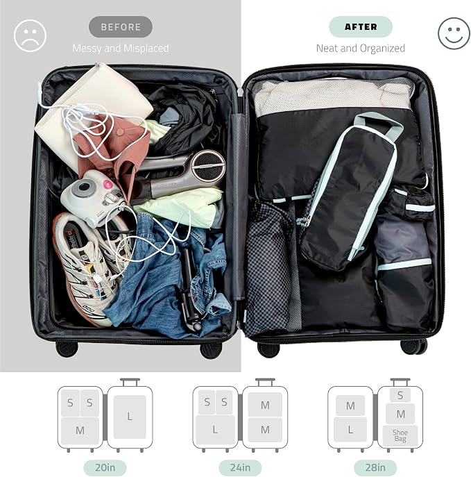 Set of 8 compression packing cubes for travel accessories- Expandable bags for clothing, toiletry, backpacks, organizing essentials (Black & Grey) - Image 7