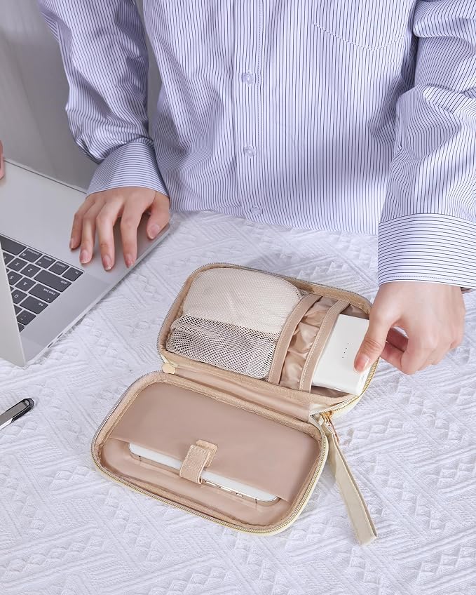 BAGSMART Electronic Cord Cable Organizer Travel Bag Case, Double Layers Tech Electronic Bag, Essentials for Charger, Cable, Phone, Flash drive, Beige - Image 7