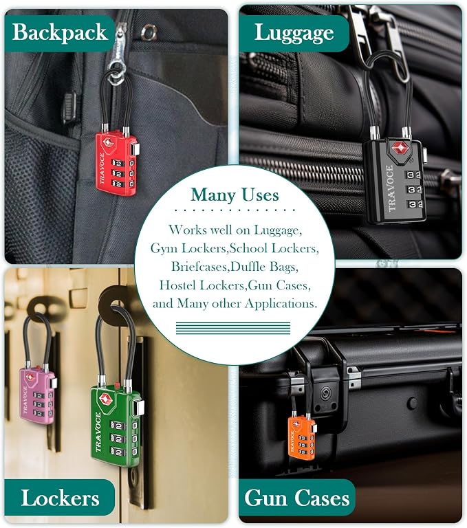 TSA Approved Luggage Locks, Combination Cable Locks, 3 Colors | Search Alert shows TSA key access; resettable 3-digit code and flexible braided steel cable for suitcases and backpacks. - Image 5